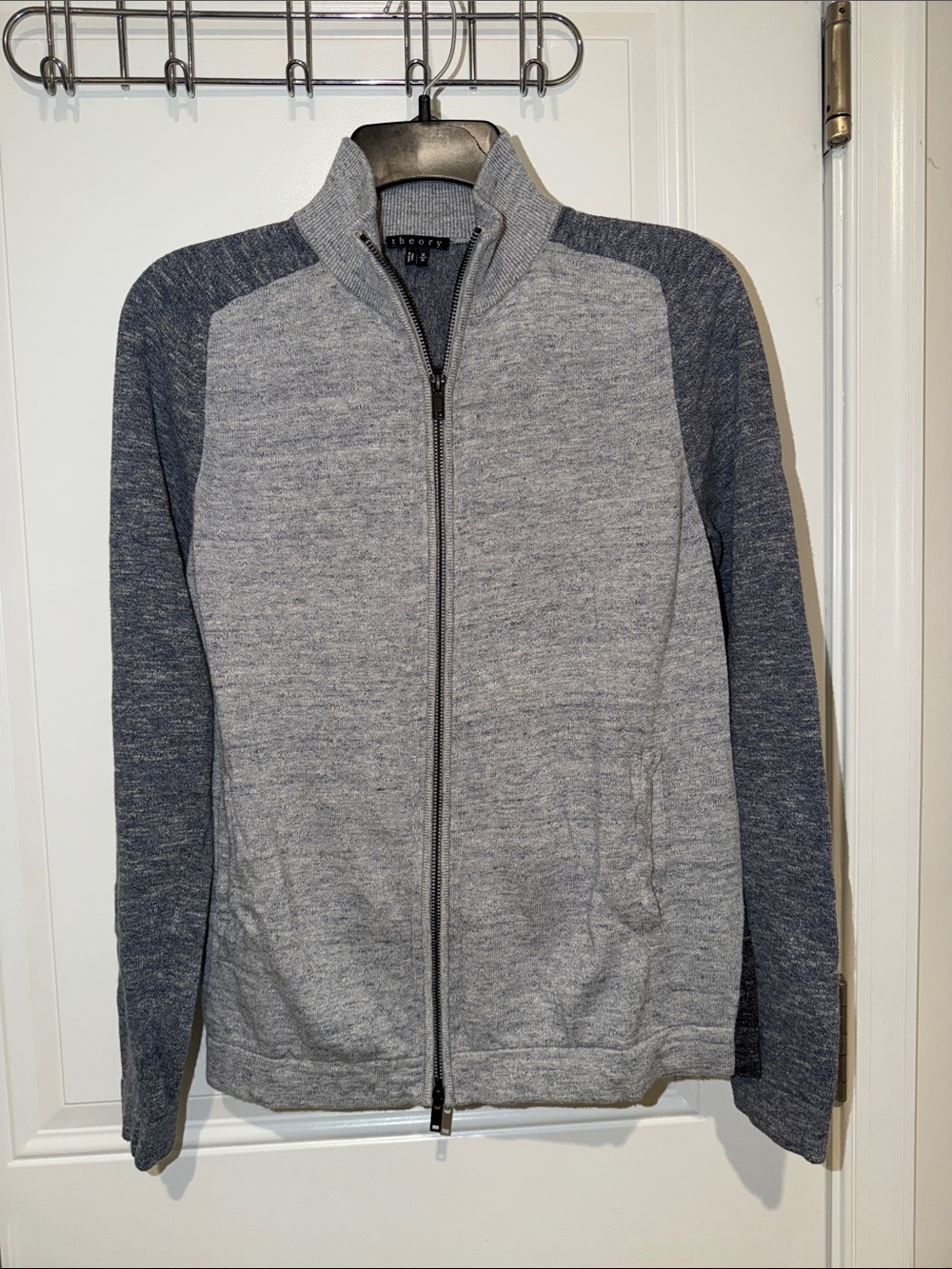 Theory Men's Two-Tone Zip-Up Sweater Jacket - Light Gray and Dark Gray